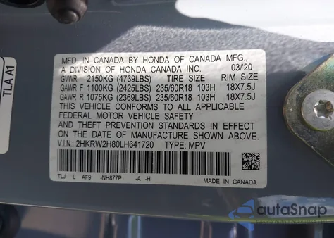 2020 Honda Cr-V Awd Ex-L from USA, damaged, VIN 2HKRW2H80LH641720